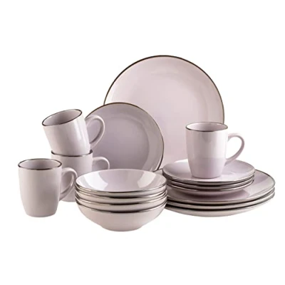 Immagine di MÄSER Metallic Rim, set di stoviglie moderne per 4 persone, con bordo in ottone, servizio combinato da 16 pezzi, stampi senza bordi, gres, lavanda