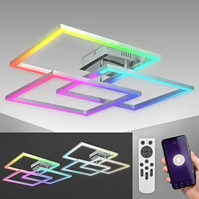 Immagine di B.K.Licht Plafoniera LED smart WiFi, App e telecomando, controllo vocale, dimmerabile, CCT luce calda, neutra, fredda, colorata RGB, iOS &amp; Android, 48 w