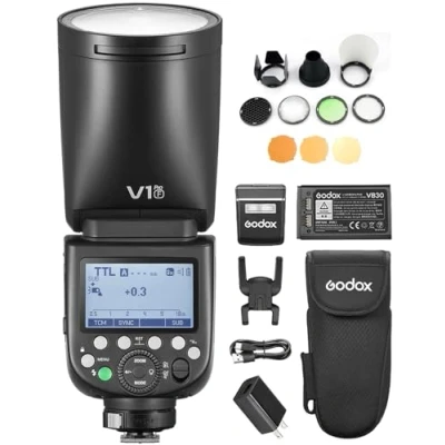 Immagine di GODOX V1 PRO F Speedlight Flash a testa tonda on camera automatico E TTL II Zoom Fresnel wireless 2.4G con AK R1 Pocket Light Accessori Kit compatibile fotocamera FUJIFILM 100V 240V