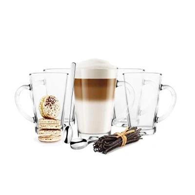Immagine di Sendez 6 bicchieri da latte macchiato 350 ml con manico e cucchiai caffè