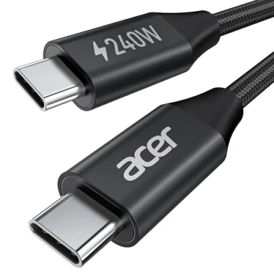 Immagine di acer Cavo USB C 240W 2m, contro Carica rapida, Caricatore Tipo Nylon Braided Compatibile con iPhone 16 15 Samsung S23 Ultra iPad Air MacBook Pro Google Pixel 7 Switch ecc.