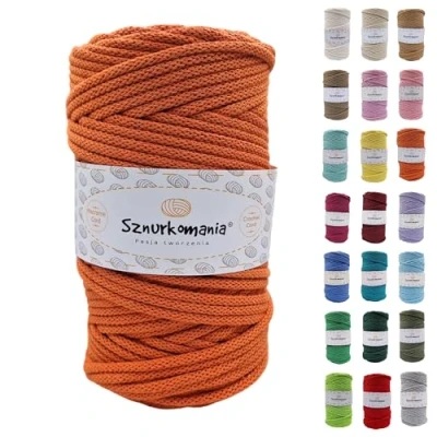 Immagine di Cordoncino di cotone intrecciato 5 mm 100 m, 46 colori, corda macramè, filato alta qualità, Sznurkomania (zucca)