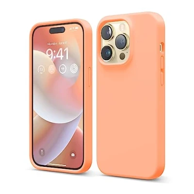 Immagine di elago Custodia in silicone liquido di alta qualità, compatibile con iPhone 14 Pro (6,1 pollici), protezione completa, antiurto, a 3 strati, fodera morbida microfibra antigraffio, color salmone