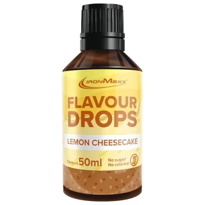 Immagine di IronMaxx Flavour Drops Lemon Cheesecake 50ml senza calorie e zucchero Gocce aromatiche vegane per dolcificare alimenti Pratico tappo contagocce