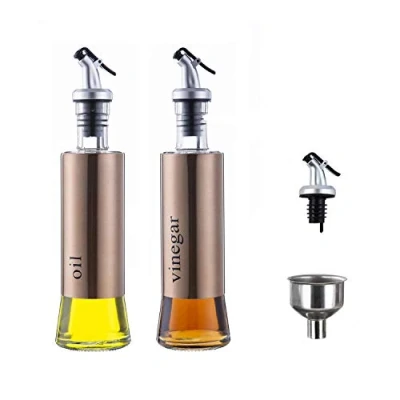 Immagine di MHTECH Bottiglia di Olio e Aceto Dispenser Acciaio Inossidabile, Prova della Polvere EA Perdite con Beccuccio Oliera Bottiglia, Utensile da Cucina (300ml+2 Pezzi) (Oro rosa)
