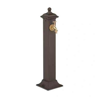 Immagine di Relaxdays Fontana da Giardino in Stile Antico, Fontanella a Colonna con Rubinetto Acqua, HLP: 71x17x21 cm, Marrone Scuro, Acciaio