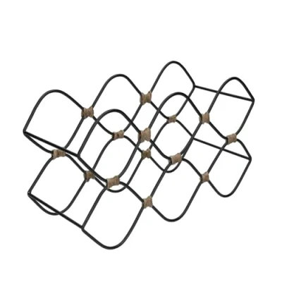 Immagine di BarCraft Portabottiglie Autoportante in Filo Metallico, contiene fino a 8 Bottiglie, 46x13x29.5 cm Nero e Corda di Iuta