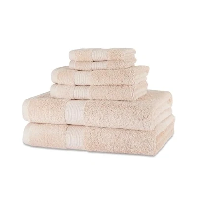Immagine di Amazon Basics asciugamani in cotone biologico, resistenti allo sbiadimento, composto da teli 2 bagno, e salviette confezione 6, Rosa Blush
