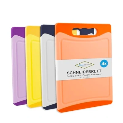 Immagine di Tagliere Set 4 pezzi antibatterico, 20 x 15 0,8 cm, utilizzabile su entrambi i lati, bianco, Orange. viola e verde