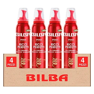 Immagine di 4x Bilba Spuma Ricci Perfetti Con Ceramidi e Olio di Argan Tenuta Extra Forte ed Effetto Anticrespo 24H 4 Flaconi da 200ml ognuno