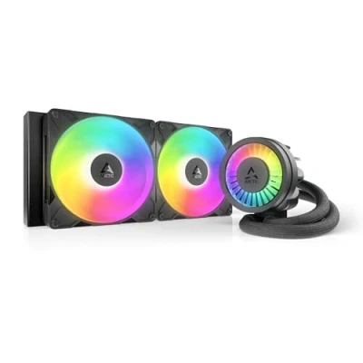 Immagine di ARCTIC Liquid Freezer III Pro 280 A RGB (nero) Dissipatore AIO CPU, 2 x 140 mm Raffreddamento Liquido, Radiatore 38 mm, Pompa PWM, Fan VRM, AM5/AM4, Intel LGA1851/1700 Telaio Contatto Bianco