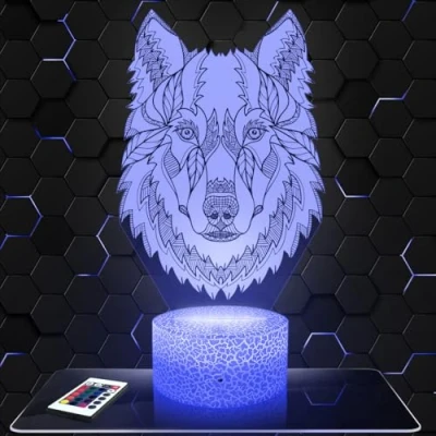 Immagine di Lampada da comodino, Luce notturna tattile Mandala lupo animale illusione 3D LED, idea regalo di Natale per ragazzi e ragazze notte bambini o adulti