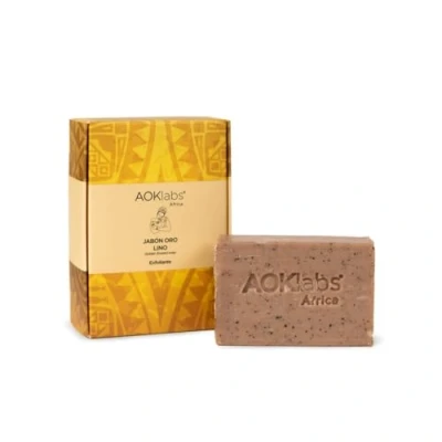 Immagine di Aoklabs Gold Linen Soap 2 in 1, deterge ed esfolia la pelle modo delicato, profondo efficace, idratando, nutrendo e favorendo rigenerazione cellulare 100g.