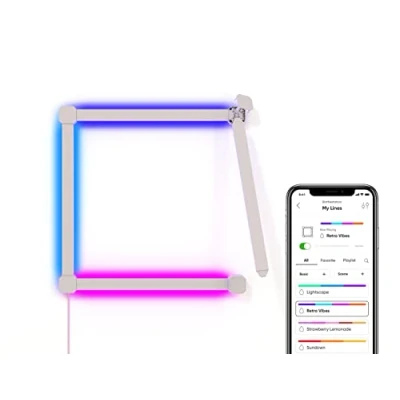 Immagine di Nanoleaf Lines 90 Degrees Starter Kit, 4 Barre Luminose Led RGBW Smart e Modulari Applique da Parete Interno Modulari, Luci 16M Colori WiFi, Sincronia Musica Monitor Alexa