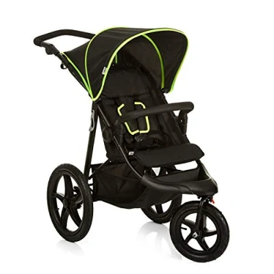 Immagine di hauck Passeggino 3 Ruote Runner Grandi Gonfiabili Compatto Reclinabile e Regolabile Cappotta Parasole, Vano Portaoggetti XL, Pieghevole Nero/Giallo Neon