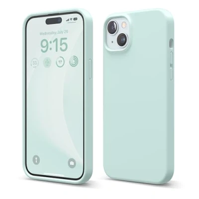 Immagine di elago Cover Silicone Liquido Compatibile con iPhone 15 Plus Case, Custodia Premium, Protezione Completa [Struttura Antiurto a 4 Strati], Fodera in Morbida Microfibra Antigraffio (Menta)