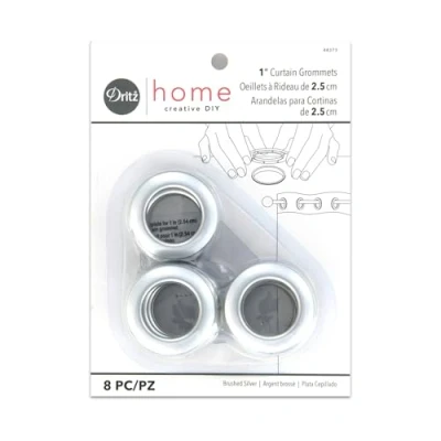 Immagine di Dritz 1&quot; Curtain Grommets, Nickel Occhielli per Tende, Diametro Interno 2,5 cm, in plastica, Confezione da 8, Argento Spazzolato, Metallo, Nichel, 8 unità