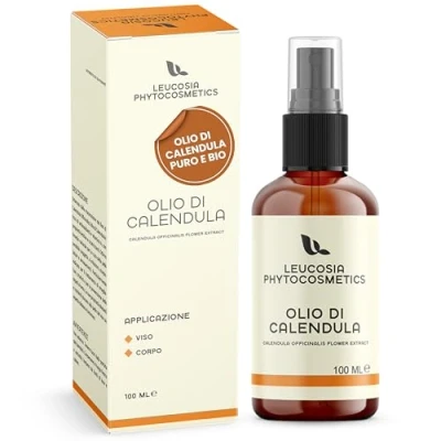 Immagine di Olio di Calendula Biologico 100% Leucosia Corpo Nutriente e Lenitivo per Pelli Sensibili, Secche Delicate Bio Irritate, Azione Calmante 100 ml