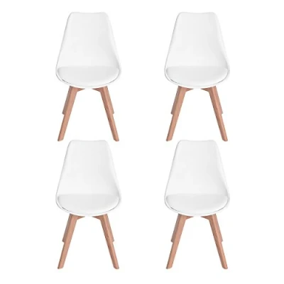Immagine di H.J WeDoo Set di 4 Sedie Sala da Pranzo Imbottite Moderne, Cucina con Gambe in Faggio, Bianco