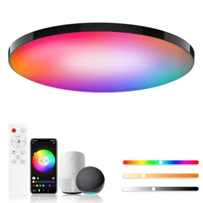 Immagine di Birnetek® Plafoniera LED Soffitto 30W, Lampadario RGB Rotonda Dimmerabile, 2200LM, 2700K 6500K, Compatibile con Alexa, Controllo APP, Telecomando, per Camere da letto, Soggiorni, Cucina, Nero