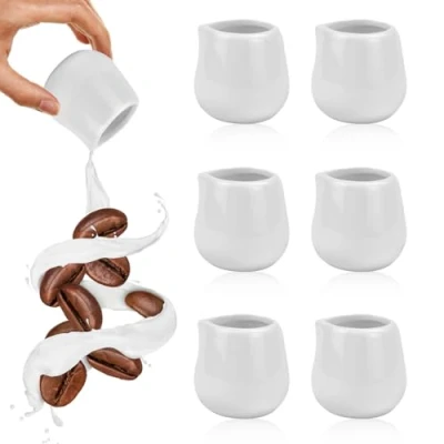 Immagine di SLTAXAR 6 Pezzi Mini Brocca per Latte in Ceramica 90ml Salsa da Cucina,Mini Lattiera Bricco Porcellana,Tazza Caffè e Salse,Piccola Caffè,Panna,Latte, Bianco