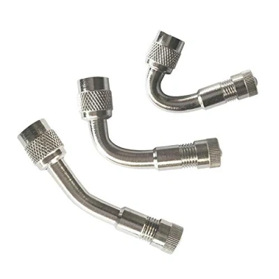 Immagine di QitinDasen 3Pcs Professionale Pneumatico Valvola Estensione Adattatore, Rame Nichelato Stelo Prolunga Schrader con Tappo Antipolvere (3 Tipi, Argento)