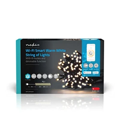 Immagine di NEDIS SmartLife LED decorativo Corda Bianco caldo 200 Interni ed esterni 7 Pattern di movimento 20 m Android/IOS