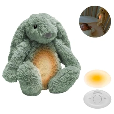 Immagine di ZAZU Ro del coniglietto Baby Sonno con batteria ricaricabile Luce notturna in diversi colori e suoni rilassanti, sensore vino, spegnimento automatico cavo di ricarica USB C (verde)