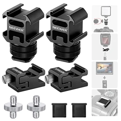 Immagine di NEEWER Kit di 8 Adattatori Hotshoe Adattatore a 3 Coldshoe, 1/4 Vite Adattatore, Staffa per Flash &amp; Copertura Hotshoe, Reflex Digitali, Luci LED, Microfoni, Cavalletti Monitor