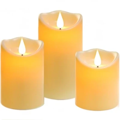 Immagine di Da by candela a LED, impermeabile esterna, LED lampeggiante, alimentata batteria con telecomando e timer, plastica bianca avorio, 10 cm, 12,5 15 cm 3 pezzi
