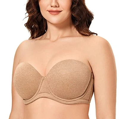 Immagine di DELIMIRA Donna Reggiseno Senza Spalline Push Up Invisibile Taglie Forti Multiuso con Ferretto Coppe Modellate Gallinaccio 3B