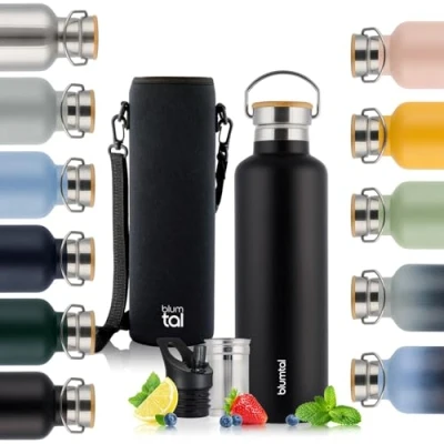 Immagine di Blumtal thermos 750ml bottiglia a doppia parete in acciaio inox isolata priva di BPA nero