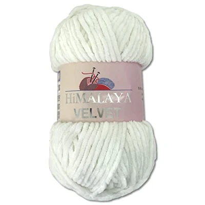 Immagine di Wohnkult Himalaya Gomitolo di lana Velvet Dolphin, soffice ciniglia, 100 g, per accessori, indumenti e coperte, 40 colori a scelta (90063 bianco)