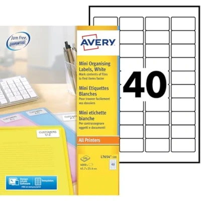 Immagine di Avery L7654 100 White Mini Label Laser fogli/4000 etichette, colore bianco