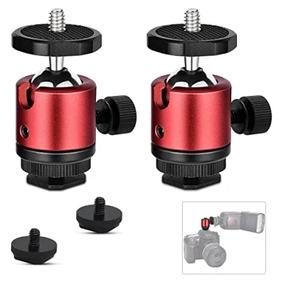 Immagine di WOKICOR 2 mini testa a sfera con foro filettato 1/4, girevole 360, per fotocamere, DSLR, luce LED, supporto giunto sferico, compatibile Nikon, HTC Vive VR, Monopod, Slider, treppiede, ecc