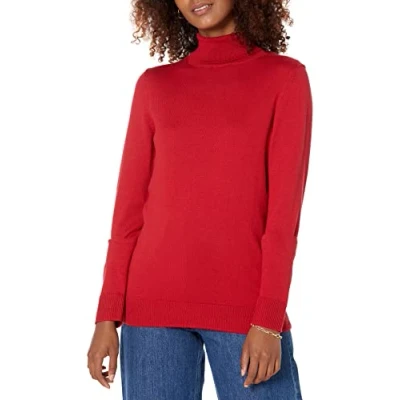 Immagine di Amazon Essentials Maglione A Collo Alto E Maniche Lunghe Leggero con vestibilità Classica (Taglie Forti Disponibili) Donna, Rosso, S