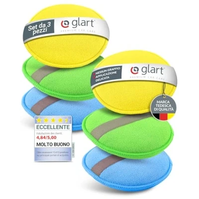 Immagine di Glart 46PP Set di 6, Pad Lucidatura con Microfibre l&#039;Elastico, Blu/Verde/Arancio