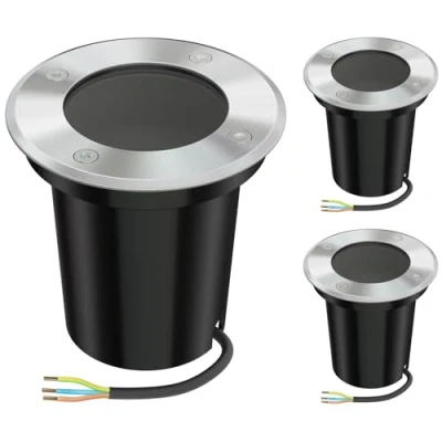 Immagine di ledscom.de 3 pz. luce da incasso a terra BOLI per esterni, IP67, acciaio inox, rotonda, 108mm Ø, 1x GU10 max. 15W