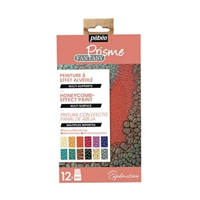 Immagine di Pebeo Set Scoperta Fantasy Prisme Pittura Effetto Alveolare Multi Supporto Ideale per la Creazione di Bigiotteria 12 Flaconi Colori Assortiti, 20 ml (Confezione da 12), 240 Unità