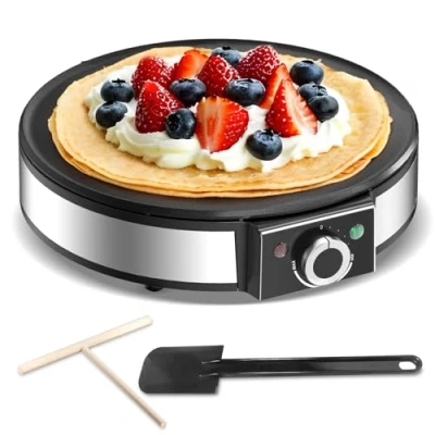 Immagine di SNAILAR Crepiera elettrica, 1200 W Macchina per Crepe Elettrico, Pancake Maker Con Temperatura regolabile, Acciaio Inossidabile Facile da Pulire, Rullo Spalmatore e Spatola inclusi