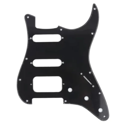 Immagine di Musiclily Pro 11 Fori Round Corner HSS Strat Battipenna Chitarra Pickguard per USA/Mexican Stratocaster Humbucking Open Pickup, 1 strato Nero Lucido