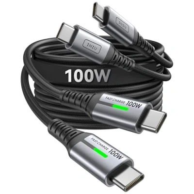 Immagine di INIU Cavo USB Type C to [Nero,1m+1m] 100W PD QC4,0 Nylon di Ricarica Rapida Tipo a compatibili con Samsung S21 S20 Note iPad MacBook Pro Huawei Xiaomi