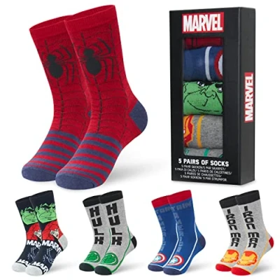 Immagine di Marvel Calzini Uomo 5 Paia Calze Supereroi Avengers Lunghe in Cotone Elasticizzato Taglia Unica Idea Regalo Gadget (Multi, 40 45 EU)