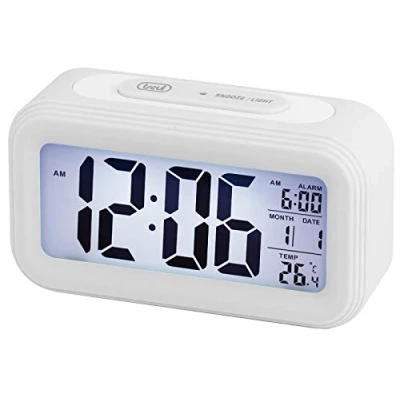 Immagine di Trevi SLD 3068 S Orologio Termometro Digitale con Sveglia, Grande Display LCD, Calendario, Sensore per Illuminazione Automatica, Funzione Snooze, Bianco
