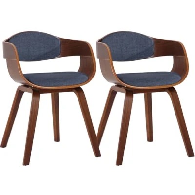 Immagine di CLP Set di 2 sedie retrò Kingston con rivestimento in tessuto e schienale avvolgente I Poltrone struttura legno, Colore:noce/blu, Colore del telaio:noce