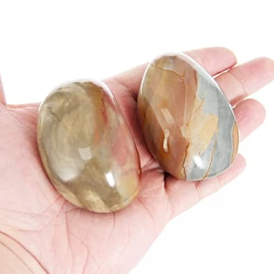 Immagine di 2 pezzi di pietra diaspro oceanico, oceanico palma, chakra e guarigione, lucidata, 100% naturale artigianale