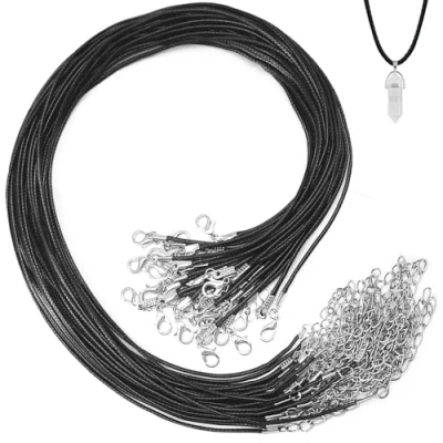 Immagine di Hocansen 100 Pezzi Cordino per Collane 450mm Corde Della Collana con Moschettone Nero Cordoncino Cerato Gioielli Fai da Te (XLS/Black)