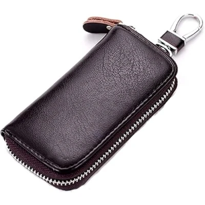 Immagine di iSuperb® Portachiavi Raccoglitore Chiave in Pelle Portafoglio con Cerniera per Donna e Uomo 11x6x2.5cm (Caffè)