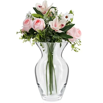 Immagine di Belle Vous Vaso Vetro Trasparente Cristallo 18 cm Vasi Moderni da Interno Design Cilindrici Alto Centrotavola Decorativi per Casa e Ufficio Fiori