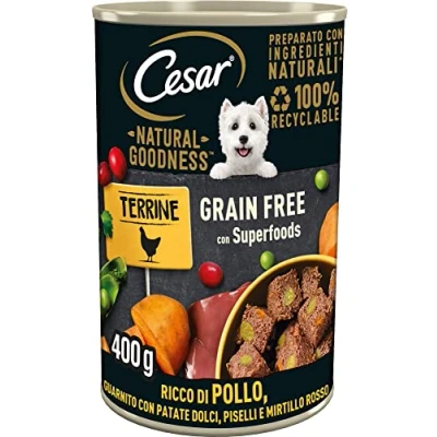 Immagine di Cesar Natural Goodness Cibo Umido per Cani al gusto di Pollo e Verdure, 6 Lattine da 400 g, totale 2.4 kg